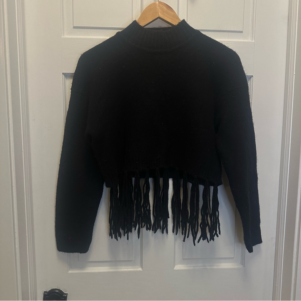 Splendid Black Turtleneck‎ Fringe Sweater